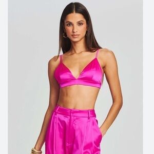 Spring Haze Pink Satin Front Knot Adjustable Straps Crop Top